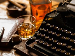 typewriter and drinks